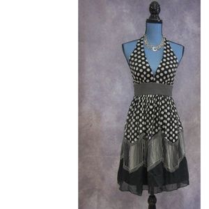 BCBGMaxAzria Silk Halter Dress Polka Dots & Stripe